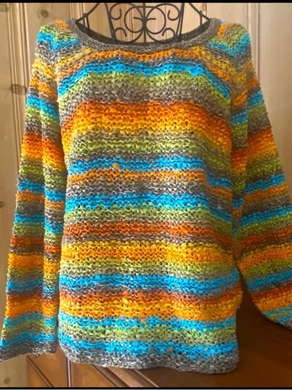 SIGRID OLSEN SIZE LARGE MULTICOLOR SILK BLEND HAND KNITTED PULLOVER TOP